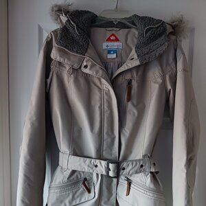 Columbia Jacket Womens Omni Heat Pockets Faux Fur Belt Medium Beige